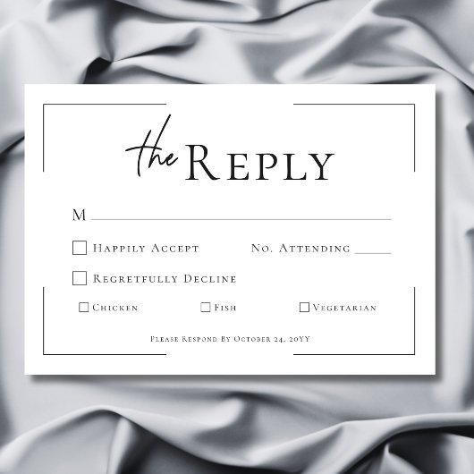 Minimale Typografie Black & White Wedding RSVP Karte