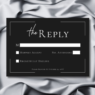 Minimale Typografie Black & White Wedding RSVP Karte