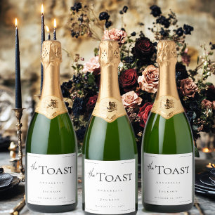 Minimale Typografie Black & White Wedding Schaumweinetikett