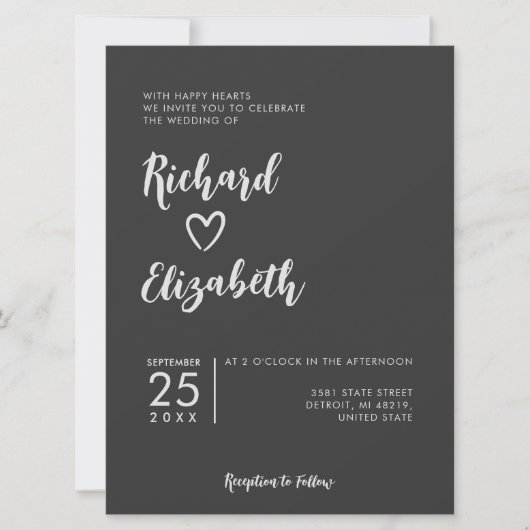 Minimale Typografie Clean Moderne dunkle Hochzeit Einladung (Vorderseite)