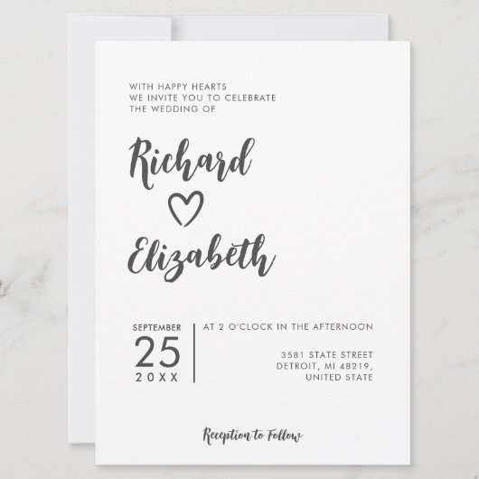 Minimale Typografie Clean Moderne Hochzeit Einladung (Vorderseite)