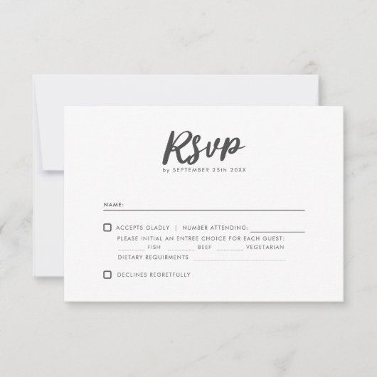 Minimale Typografie Clean Moderne Hochzeit RSVP Karte (Vorderseite)
