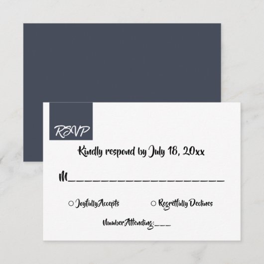 Minimale Typografie Dunkelblauer Chic Moderne Hoch RSVP Karte (Vorne/Hinten)