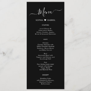 Minimale Typografie Herz Black Wedding Menu Karte