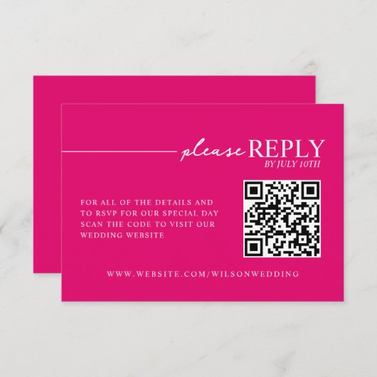 Minimale Typografie Hot Pink QR RSVP Karte (Vorne/Hinten)