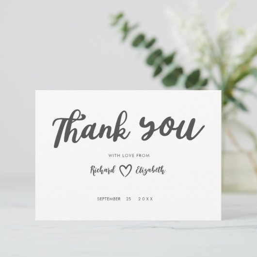 Minimale Typografie Moderne Hochzeit Danke (Stehend Vorderseite)