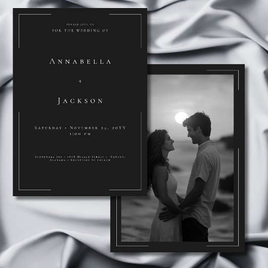 Minimale Typografie Schwarz-Weiß-Foto-Hochzeit Einladung