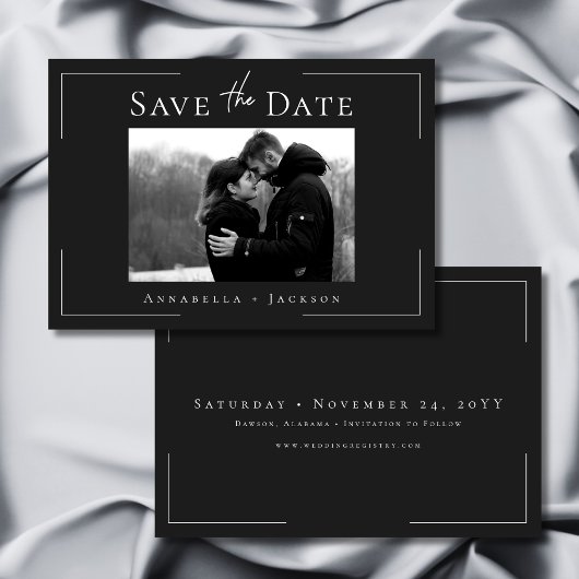 Minimale Typografie Schwarz-Weiß-Foto-Hochzeit Save The Date