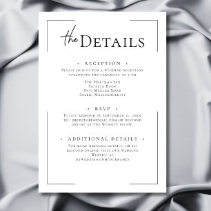 Minimale Typografie Schwarz & Weiß-Hochzeitdetails Begleitkarte