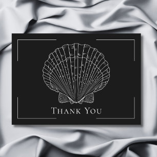 Minimale Typografie Schwarz-Weiß-Muschel-Hochzeit Dankeskarte