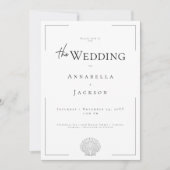 Minimale Typografie Schwarz-Weiß-Muschel Hochzeit Einladung (Vorderseite)