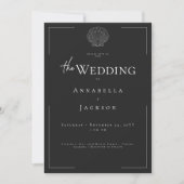 Minimale Typografie Schwarz-Weiß-Muschel Hochzeit Einladung (Vorderseite)