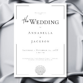 Minimale Typografie Schwarz-Weiß-Muschel Hochzeit Einladung