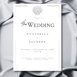 Minimale Typografie Schwarz-Weiß-Muschel Hochzeit Einladung