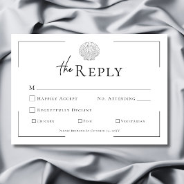 Minimale Typografie Schwarz-Weiß-Muschel Hochzeit RSVP Karte