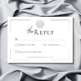 Minimale Typografie Schwarz-Weiß-Muschel Hochzeit RSVP Karte