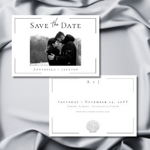 Minimale Typografie Schwarz-weiße Muschel Foto Hoc Save The Date