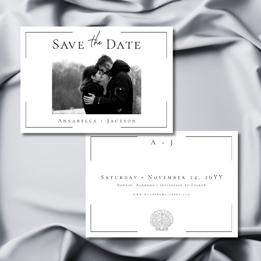 Minimale Typografie Schwarz-weiße Muschel Foto Hoc Save The Date
