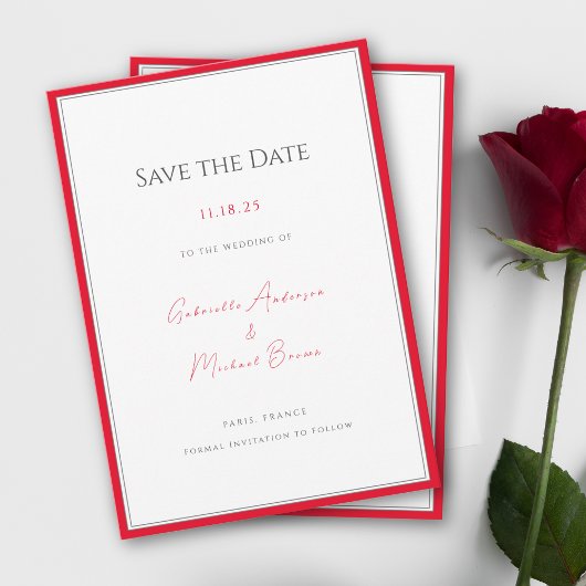 Minimale Typografie Zeitlos Elegante Kirsche Rot Save The Date
