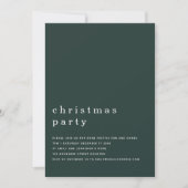 Minimale TypografieWeihnachts-Party Dunkelgrün Einladung (Vorderseite)