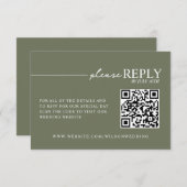 Minimale Typografy Sage Green QR RSVP Karte (Vorne/Hinten)