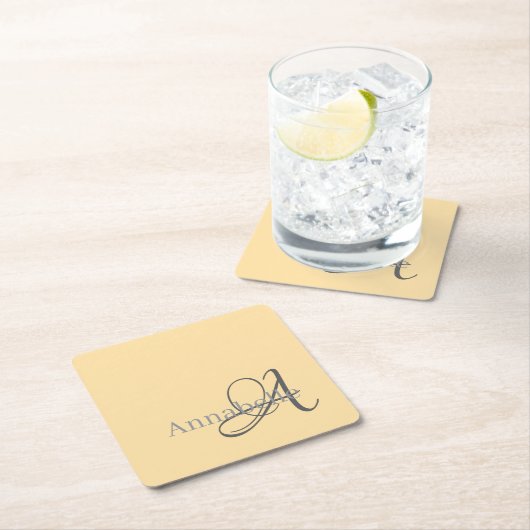 Minimale und einfache Beige Monogramm und Name Rechteckiger Pappuntersetzer (Vor Ort)