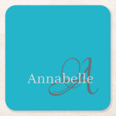 Minimale und einfache blaue Monogramm und Name Rechteckiger Pappuntersetzer (Vorderseite)