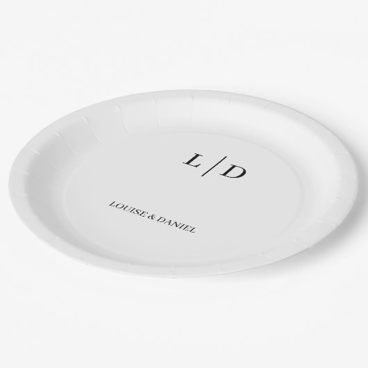 Minimale und einfache Personalisierte Hochzeit Pappteller (Schrägansicht)