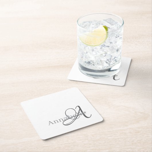 Minimale und einfache weiße Monogramm und Name Rechteckiger Pappuntersetzer (Vor Ort)