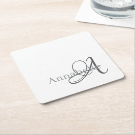 Minimale und einfache weiße Monogramm und Name Rechteckiger Pappuntersetzer