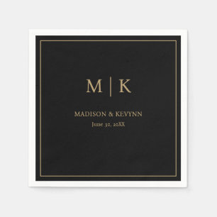 Minimale und elegante Black & Gold Monogram Weddin Serviette
