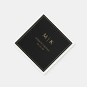 Minimale und elegante Black & Gold Monogram Weddin Serviette (Ecke)