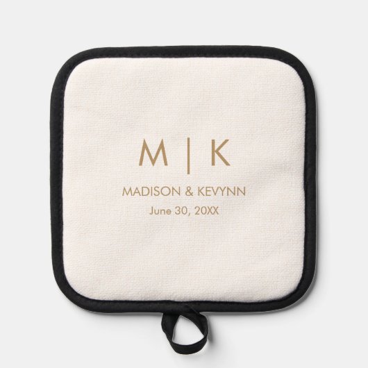 Minimale und elegante Mongram-Hochzeit Topflappen (Vorderseite)