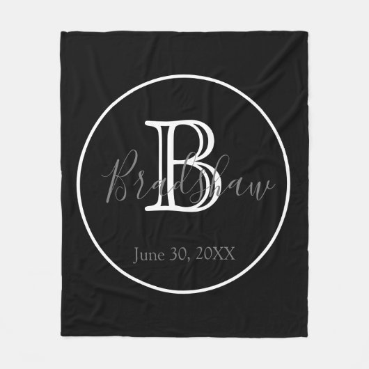 Minimale und elegante Schwarz-Weiß-Monogramm-Hochz Fleecedecke (Vorderseite)