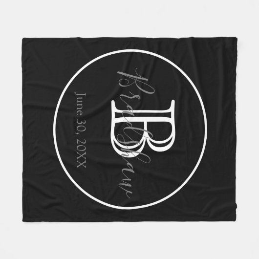 Minimale und elegante Schwarz-Weiß-Monogramm-Hochz Fleecedecke (Vorderseite (Horizontal))