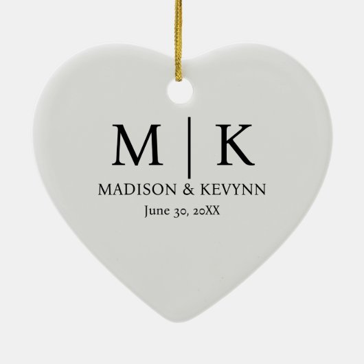 Minimale und elegante Schwarz-Weiß-Monogramm-Hochz Keramik Ornament (Hinten)