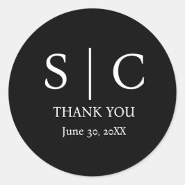 Minimale und elegante Schwarz-Weiß-Monogramm-Hochz Runder Aufkleber