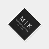 Minimale und elegante Schwarz-Weiß-Monogramm-Hochz Serviette (Ecke)