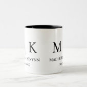 Minimale und elegante Schwarz-Weiß-Monogramm-Hochz Zweifarbige Tasse (Mittel)