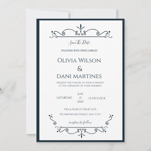 Minimale und elegante Vintage Monogramm-Hochzeit Einladung (Vorderseite)