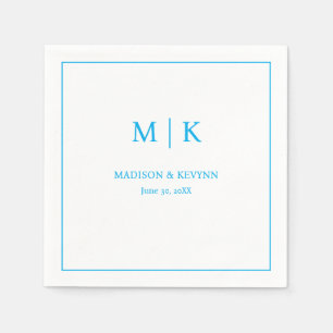 Minimale und elegante weiße und blaue Monogramm-Ho Serviette