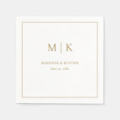 Minimale und elegante White and Gold Monogram Wedd Serviette (Vorderseite)