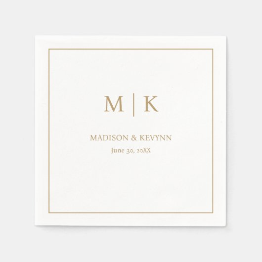 Minimale und elegante White and Gold Monogram Wedd Serviette (Vorderseite)