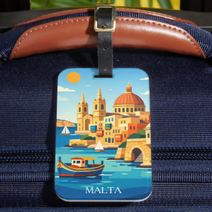 Minimale und farbenfrohe Malta Vintage-Kunst druck Gepäckanhänger