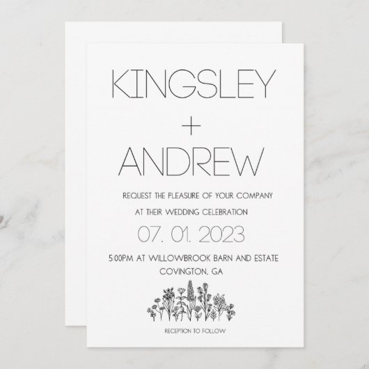 Minimale und rustikale Hochzeitstil Einladung (Vorne/Hinten)