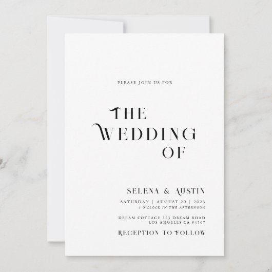 Minimale und schicke Einladung zur Hochzeit (Vorderseite)