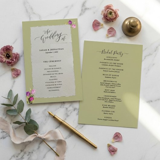 Minimale und schicke florale Salbeigrüne Hochzeit  Programm