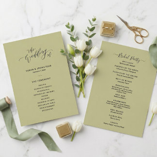 Minimale und schicke salbeigrüne Hochzeit Programm