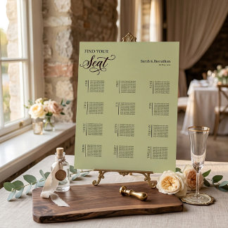 Minimale und schicke Salbeigrüne Hochzeit Sitzordn Poster