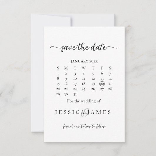 Minimale und schicke Schwarz-Weiß-Hochzeit Save The Date (Vorderseite)